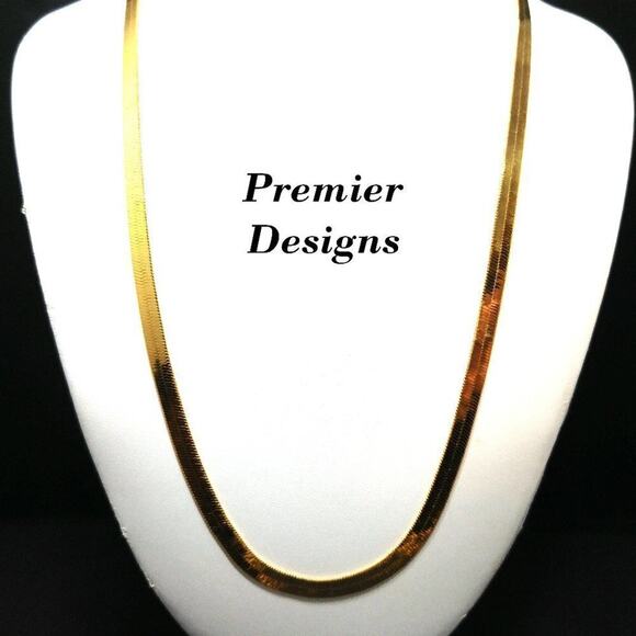 Vintage Herringbone Gold Plated Chain Necklace, 24 Inches, Premier Designs - Picture 1 of 6